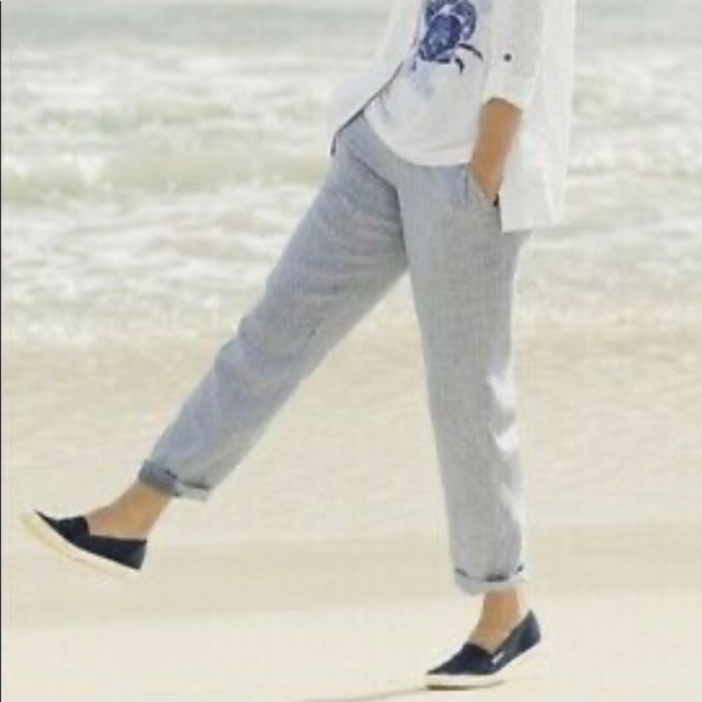 J. Jill Linen Stretch Multi Striped Black Linen Pants